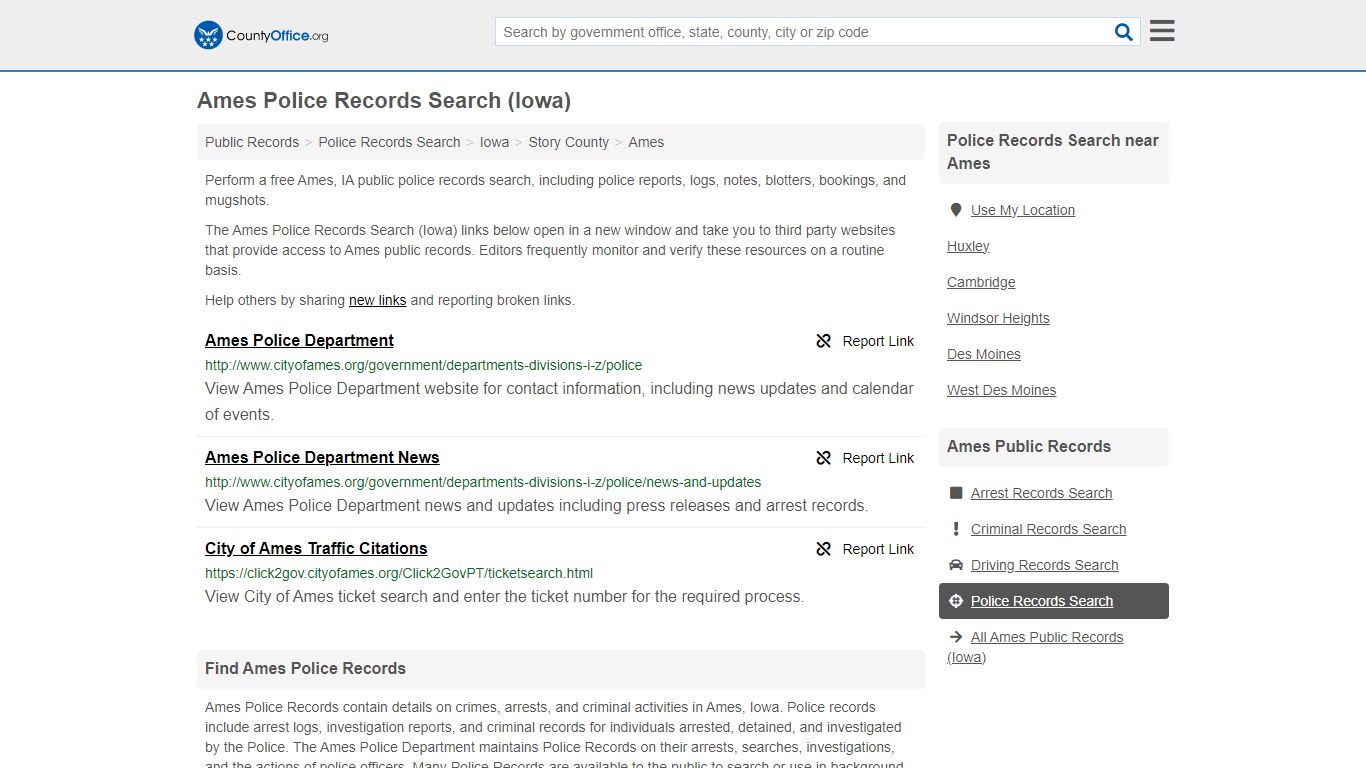 Police Records Search - Ames, IA (Accidents & Arrest Records)